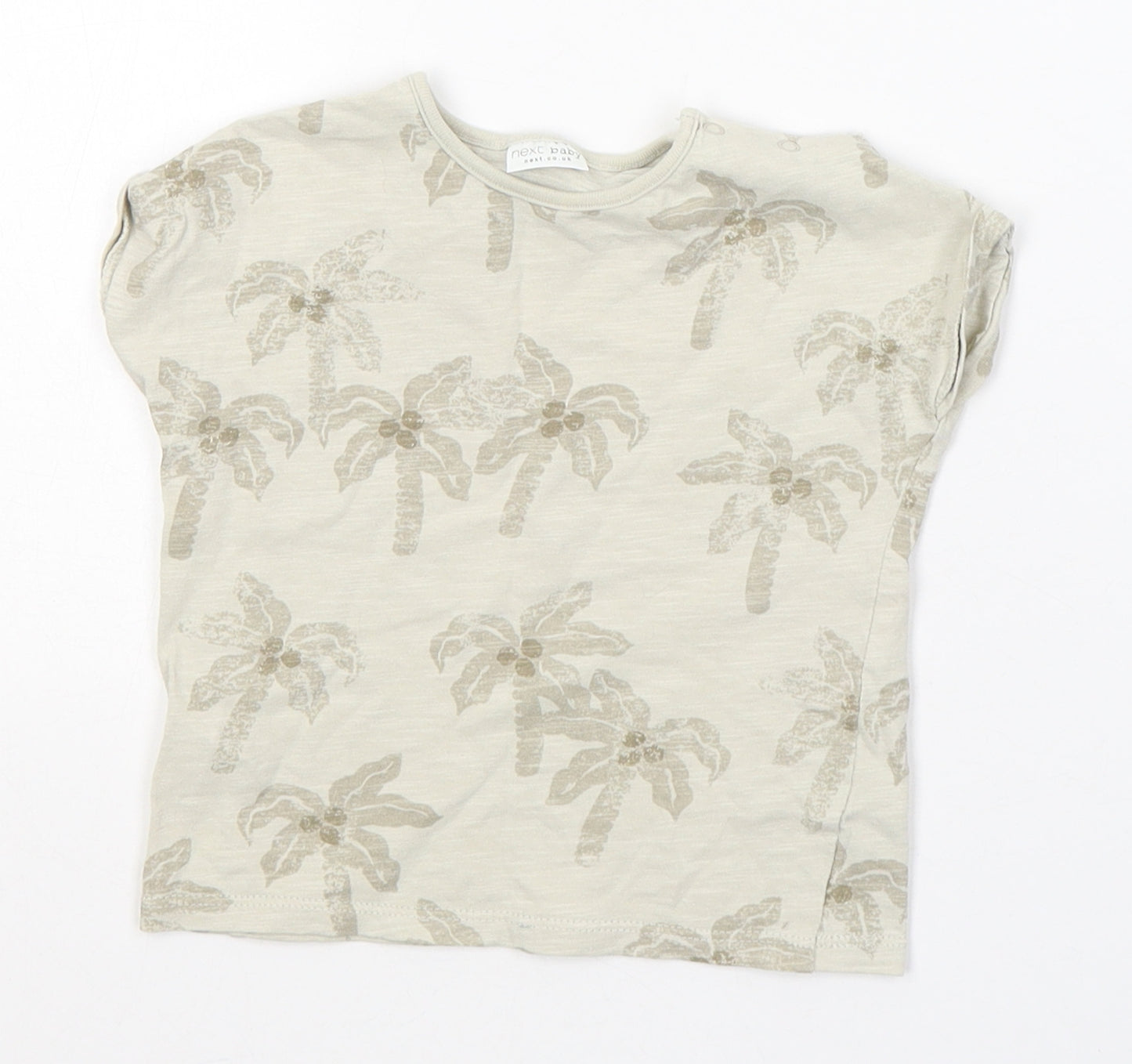 NEXT Boys Beige  Cotton Basic T-Shirt Size 6-9 Months Round Neck Pullover - Palm Trees