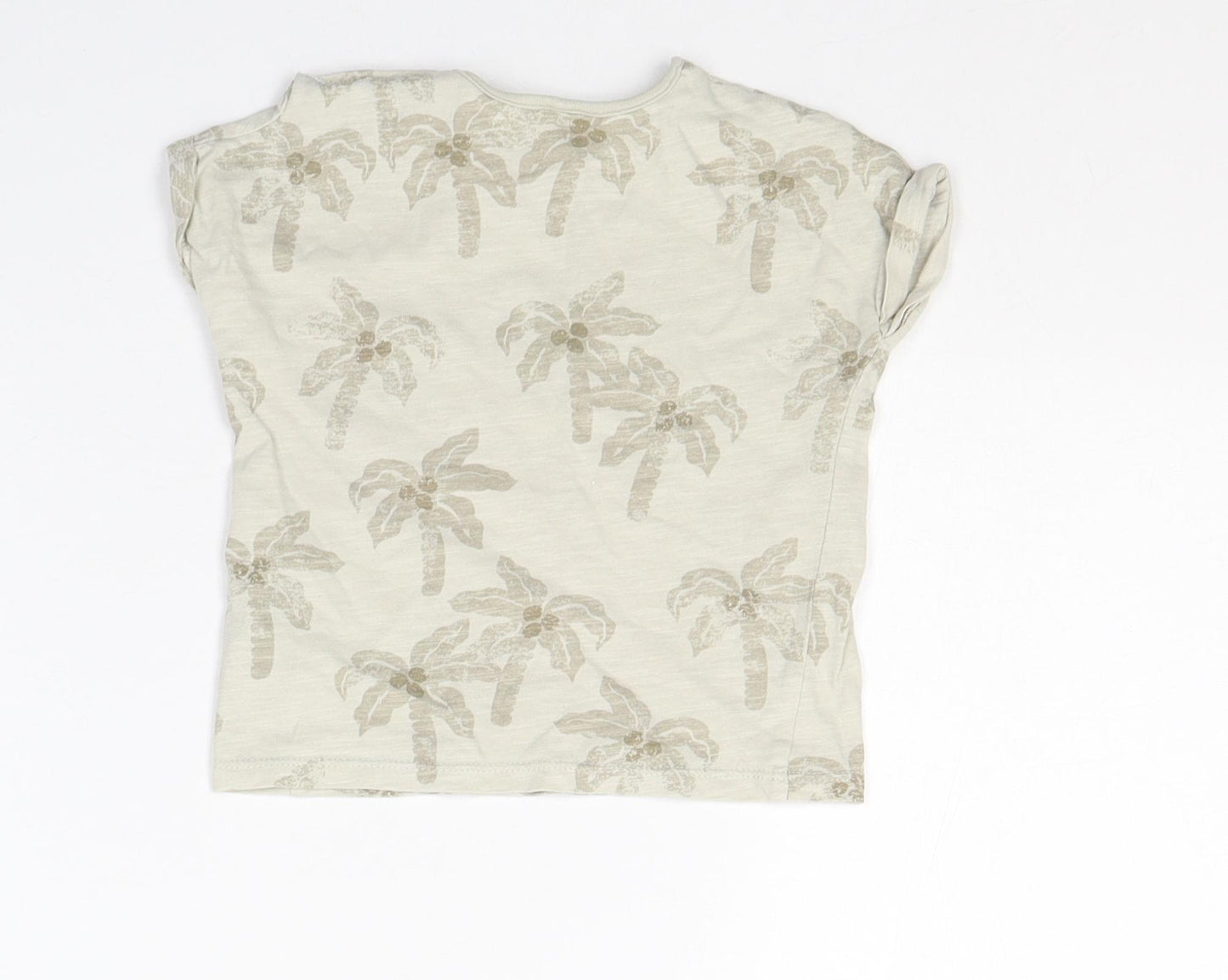 NEXT Boys Beige  Cotton Basic T-Shirt Size 6-9 Months Round Neck Pullover - Palm Trees