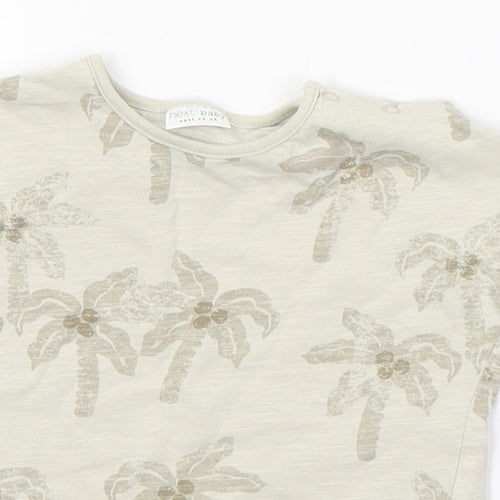 NEXT Boys Beige  Cotton Basic T-Shirt Size 6-9 Months Round Neck Pullover - Palm Trees