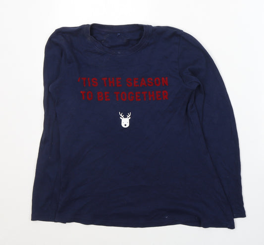 Front view of George boys’ blue cotton basic casual, size 13-14, years round neck pullover - christmas jumper