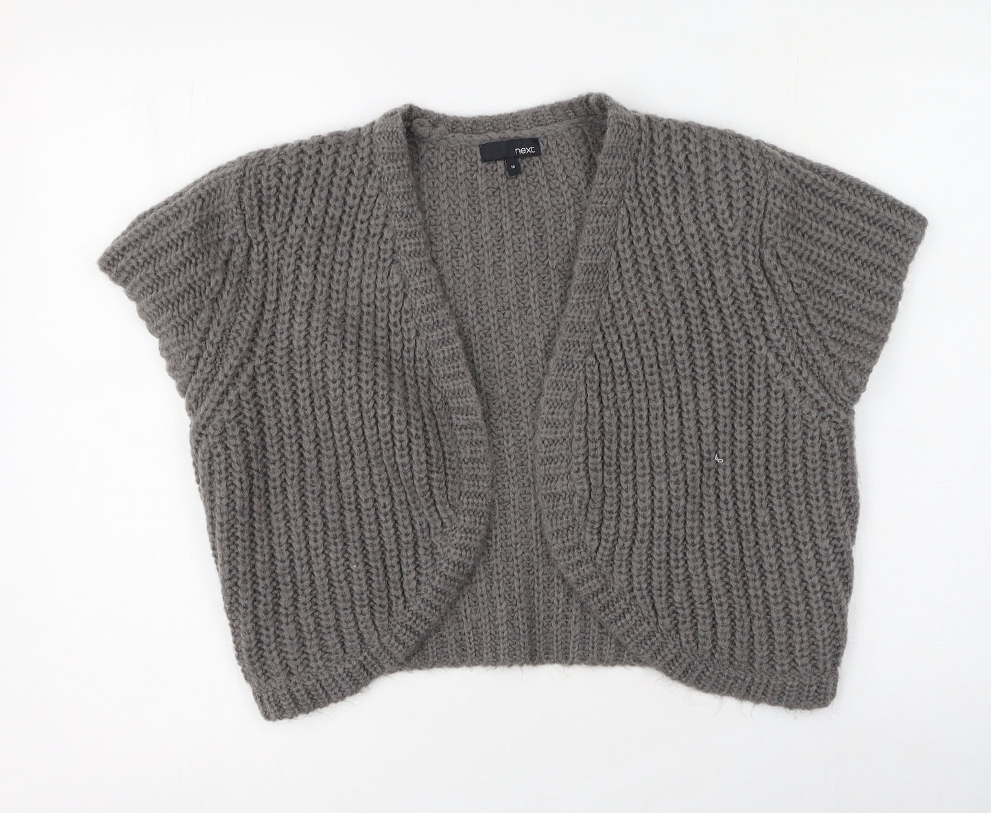 NEXT Womens Grey V-Neck  Acrylic Shrug Jumper Size 16