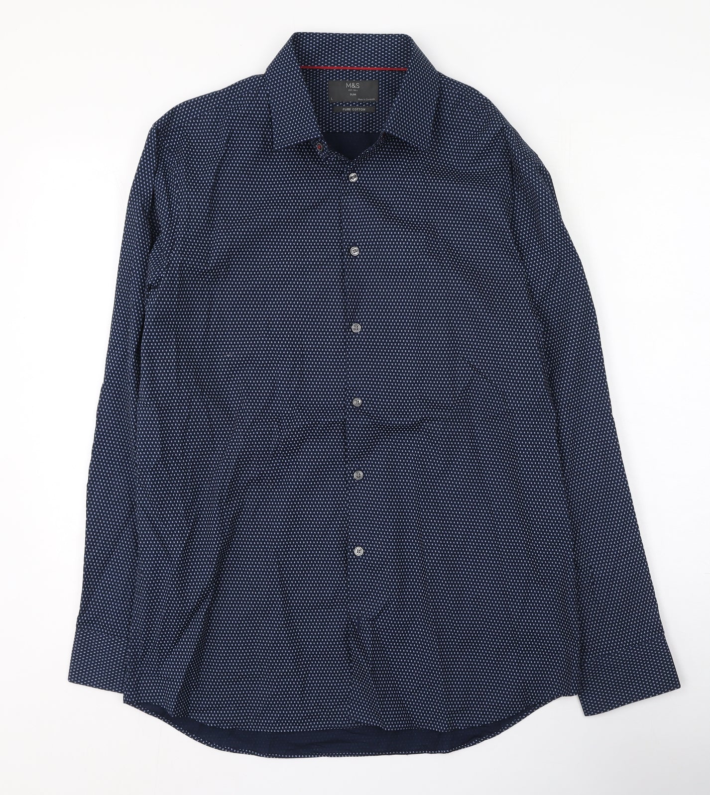 Marks and Spencer Mens Blue Spotted Cotton  Polo Size L Collared