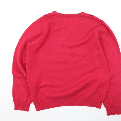Green Lamb  Womens Pink Round Neck Geometric Wool Pullover Jumper Size 14