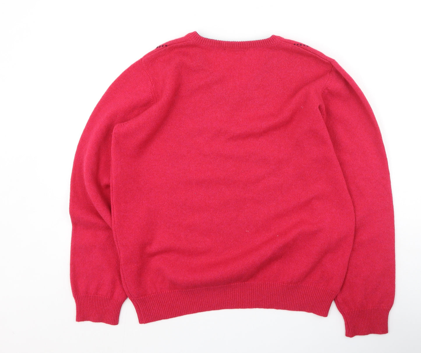 Green Lamb  Womens Pink Round Neck Geometric Wool Pullover Jumper Size 14