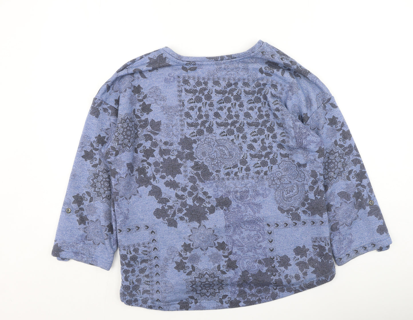 George Womens Blue Floral Polyester Basic T-Shirt Size 14 Round Neck