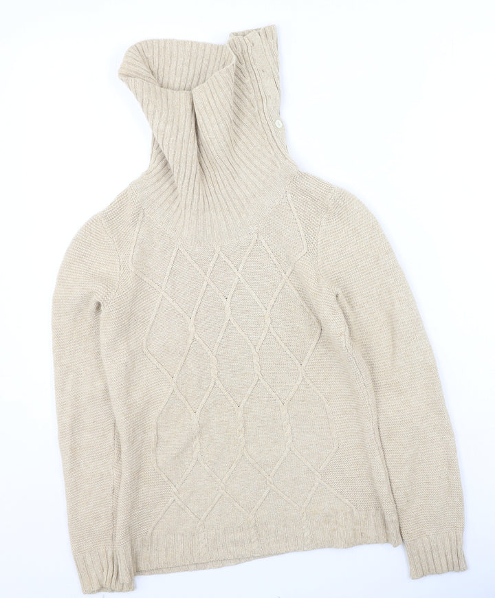 CC Womens Beige High Neck Cotton Pullover Jumper Size S