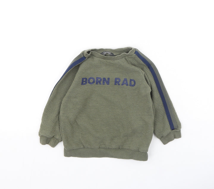 Primark Boys Green Polyester Pullover Jumper Size 18-24 Months - Born Rad