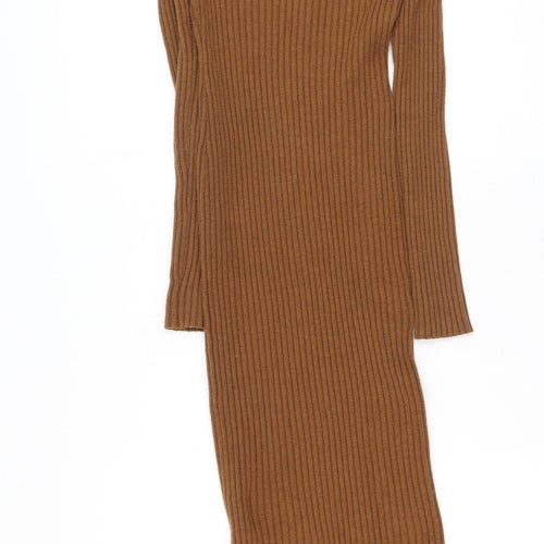 Bershka Womens Brown  Polyester Bodycon  Size S  V-Neck