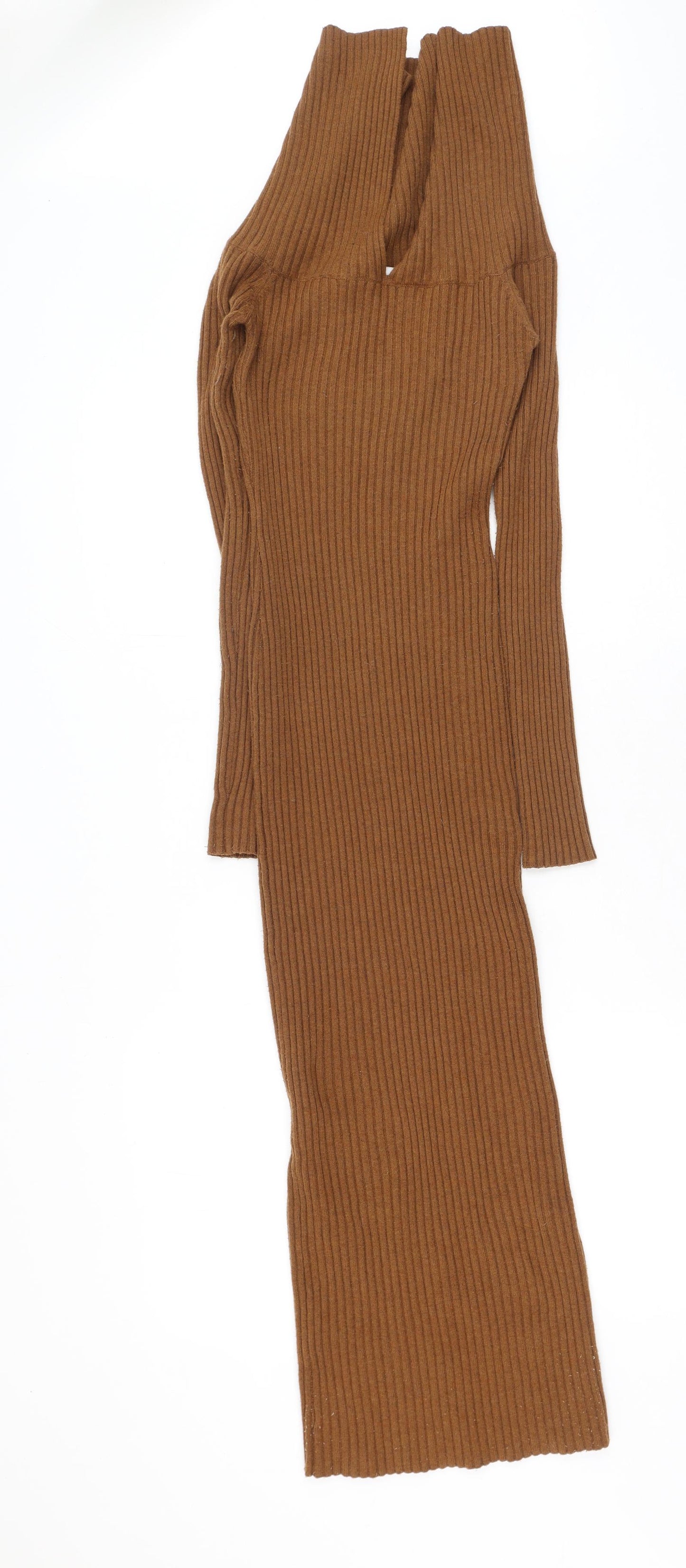 Bershka Womens Brown  Polyester Bodycon  Size S  V-Neck