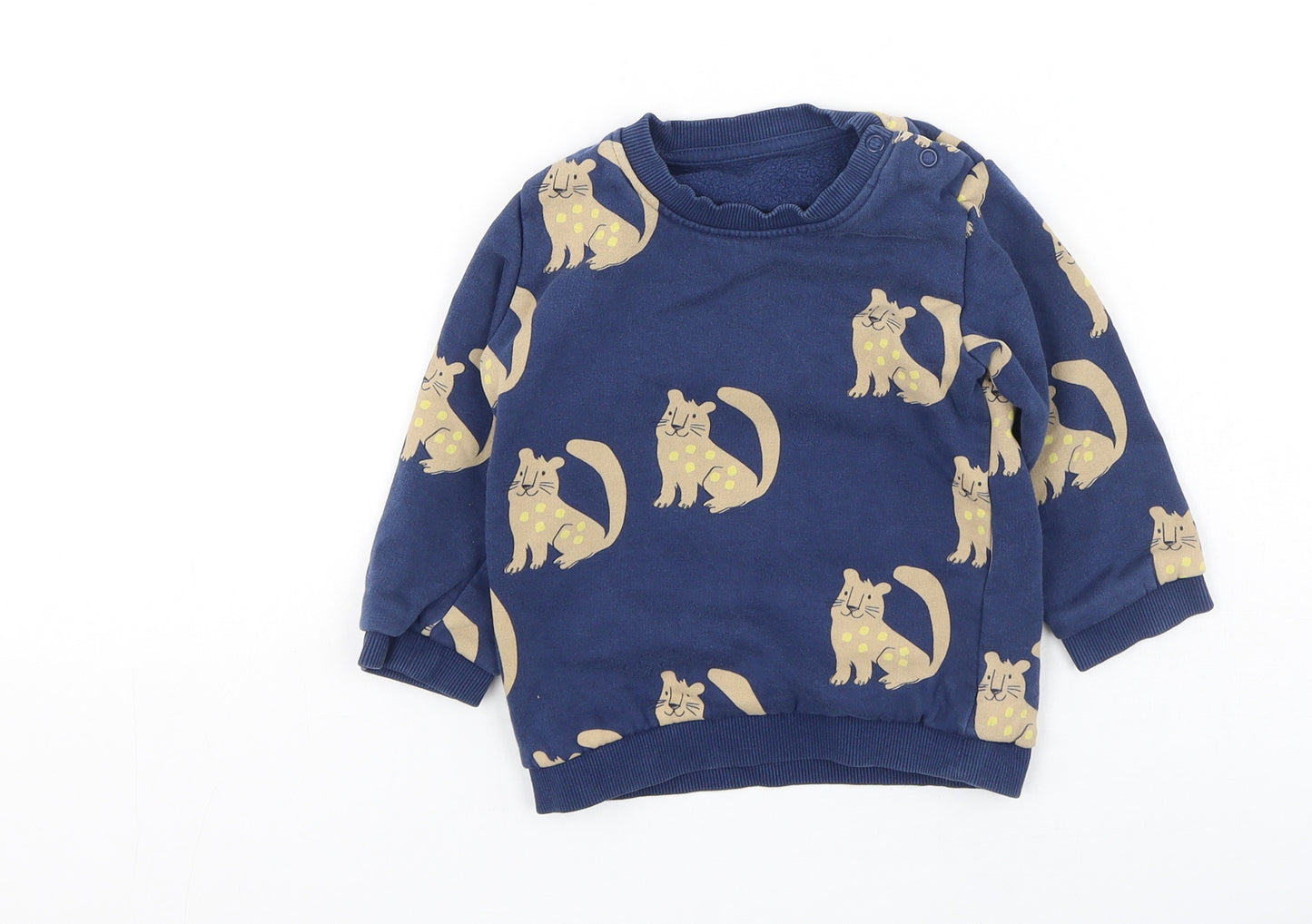 Marks and Spencer Boys Blue  Cotton Pullover Jumper Size 12-18 Months   - cats