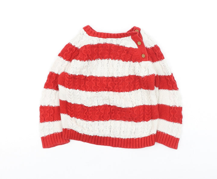 Marks and Spencer Girls Red Striped Cotton Pullover Jumper Size 6-9 Months