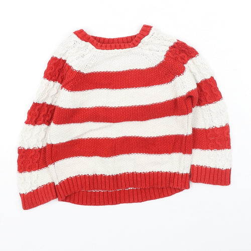 Marks and Spencer Girls Red Striped Cotton Pullover Jumper Size 6-9 Months