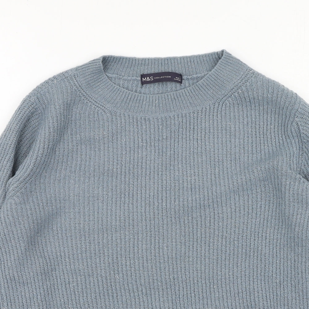 Marks and Spencer Womens Blue Round Neck  Acrylic Pullover Jumper Size 8