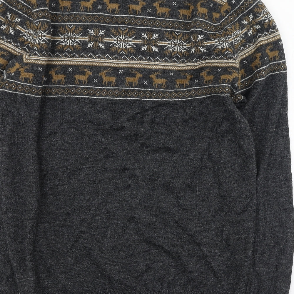 Cedar Wood State Mens Grey Round Neck Geometric Acrylic Pullover Jumper Size S
