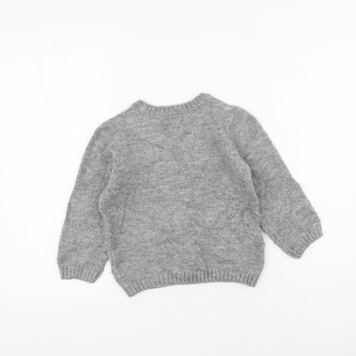 Marks and Spencer Boys Grey Round Neck  Acrylic Pullover Jumper Size 3-4 Years   - Christmas Jumper