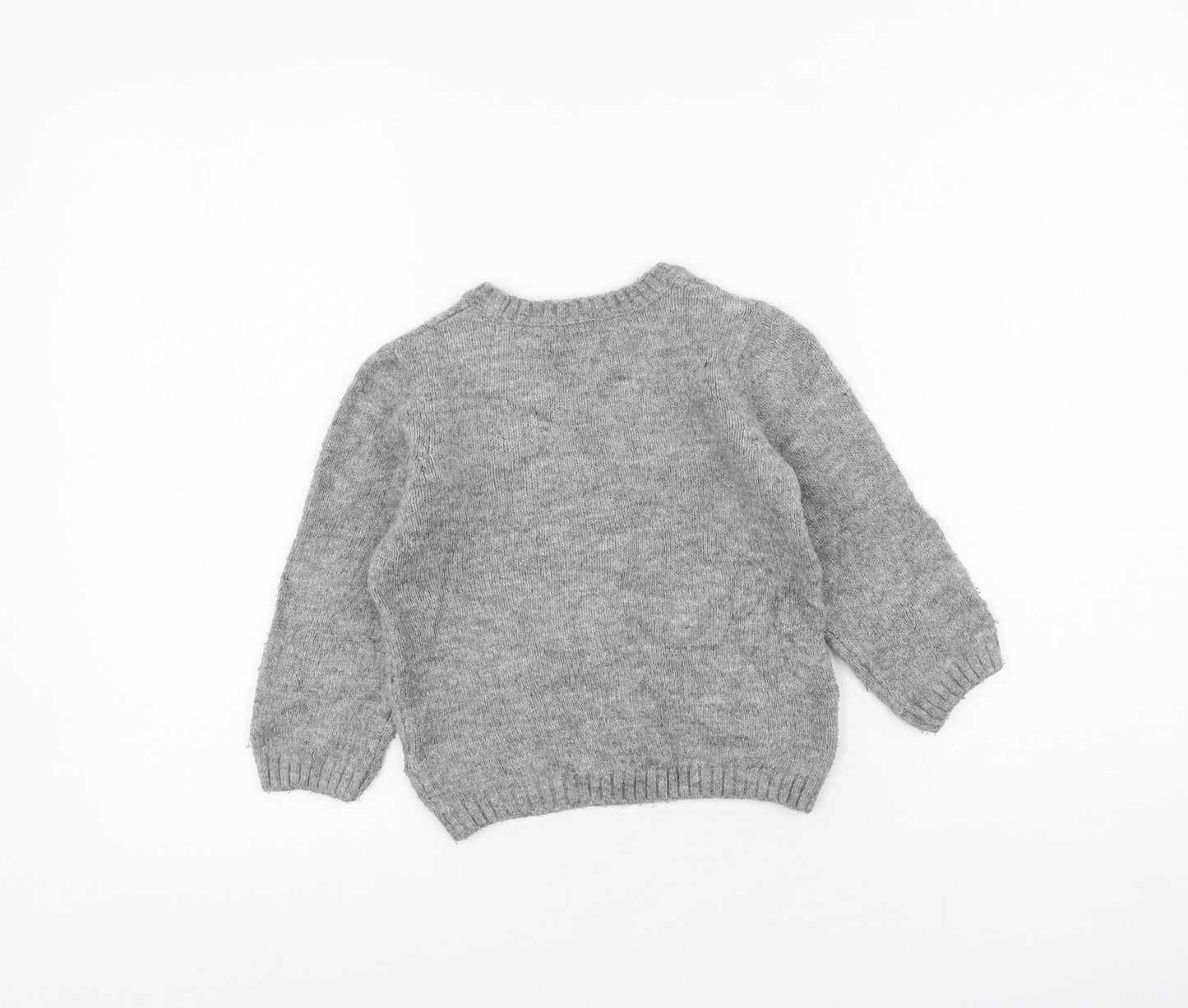 Marks and Spencer Boys Grey Round Neck  Acrylic Pullover Jumper Size 3-4 Years   - Christmas Jumper
