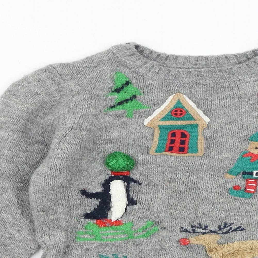 Marks and Spencer Boys Grey Round Neck  Acrylic Pullover Jumper Size 3-4 Years   - Christmas Jumper