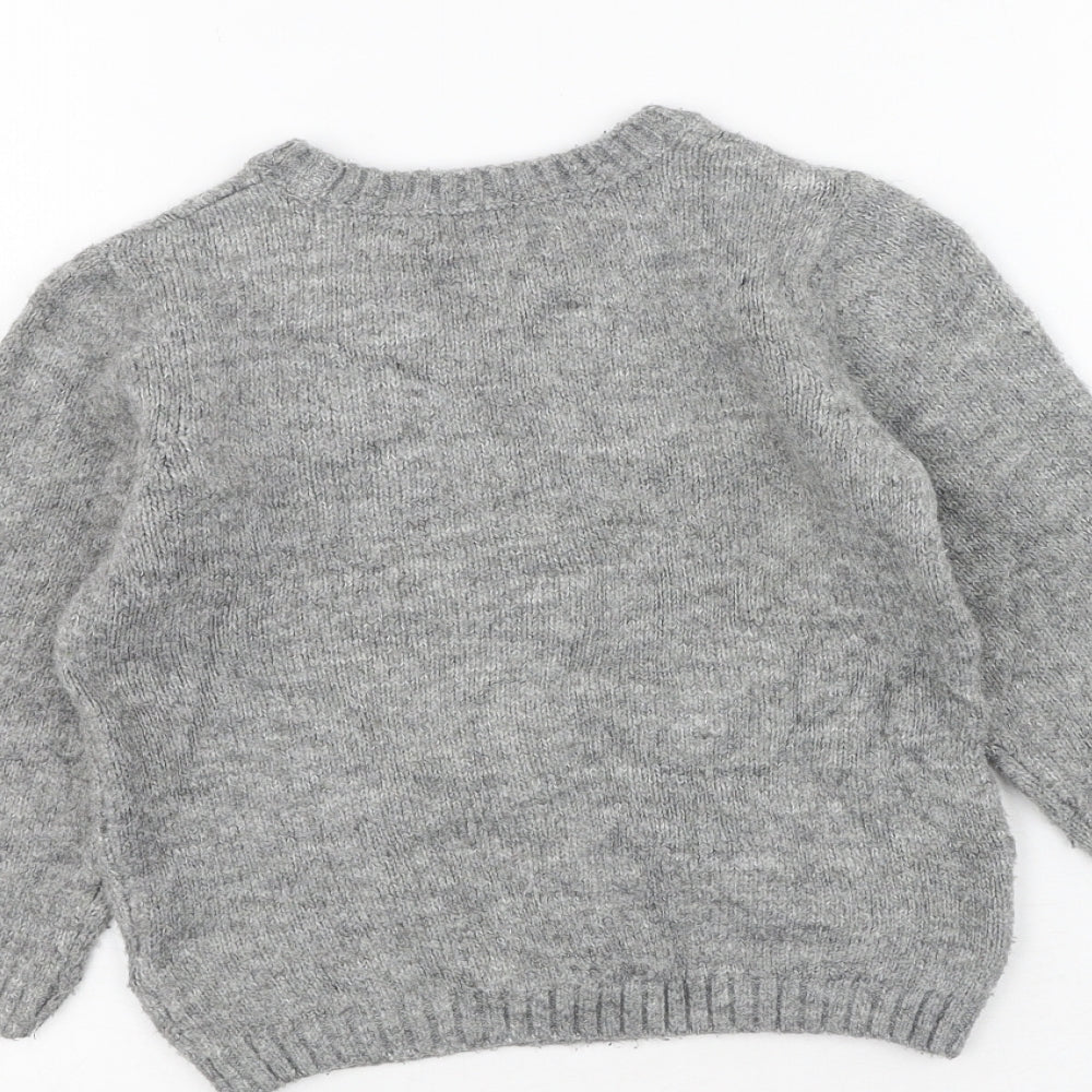Marks and Spencer Boys Grey Round Neck  Acrylic Pullover Jumper Size 3-4 Years   - Christmas Jumper