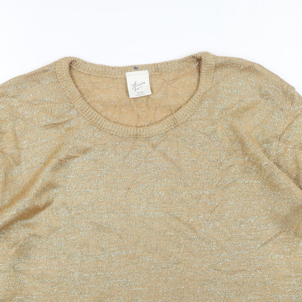 Amari Womens Gold  Acrylic Pullover Sweatshirt Size 18