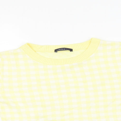 Marks and Spencer Womens Yellow Plaid Viscose Basic T-Shirt Size 8 Round Neck