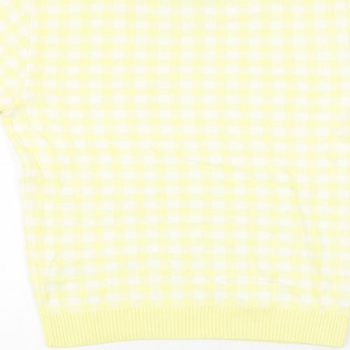 Marks and Spencer Womens Yellow Plaid Viscose Basic T-Shirt Size 8 Round Neck