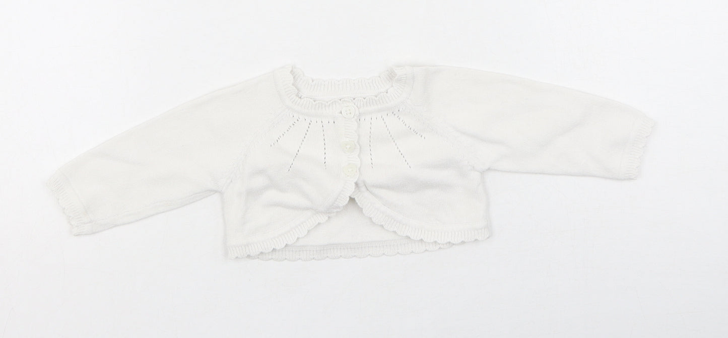 George  Girls White  Cotton Cardigan Jumper Size 0-3 Months