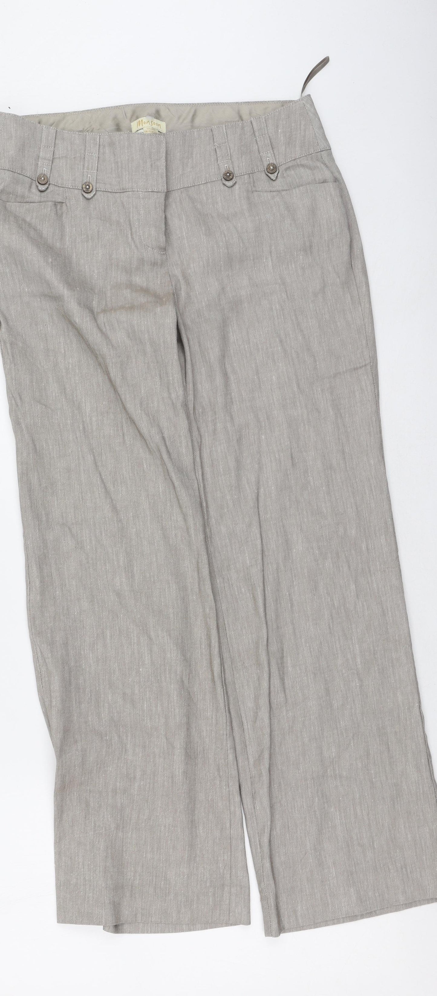 Monsoon Womens Brown  Linen Trousers  Size 12 L30 in Regular