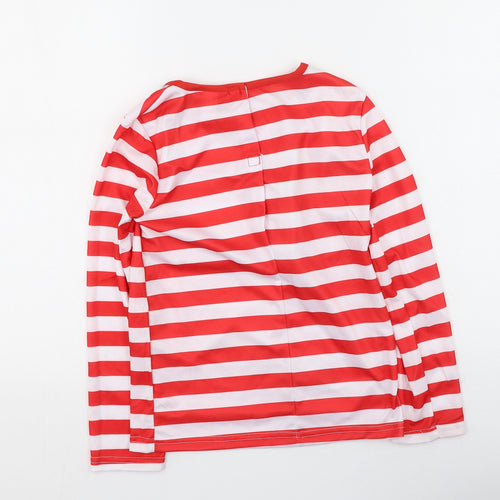 George  Boys Red Striped Polyester Basic Dress Shirt Size 7-8 Years Round Neck  - where's wolly?