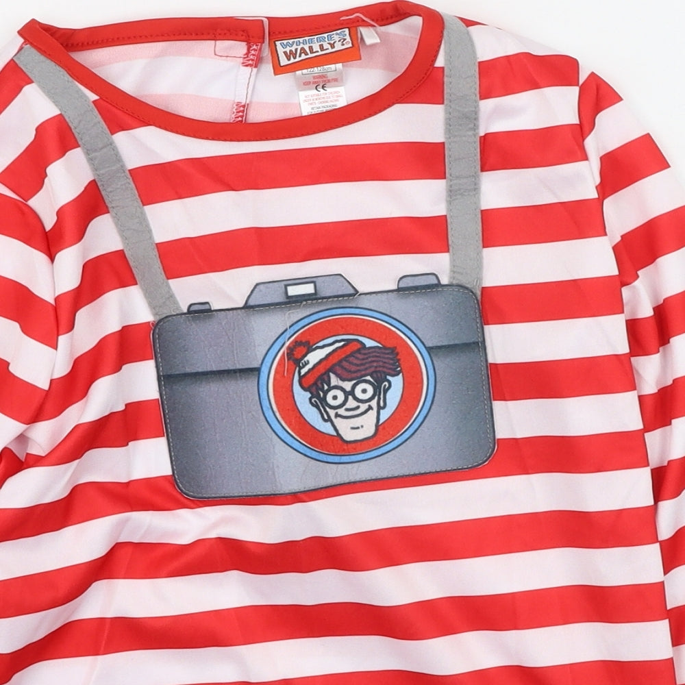 George  Boys Red Striped Polyester Basic Dress Shirt Size 7-8 Years Round Neck  - where's wolly?
