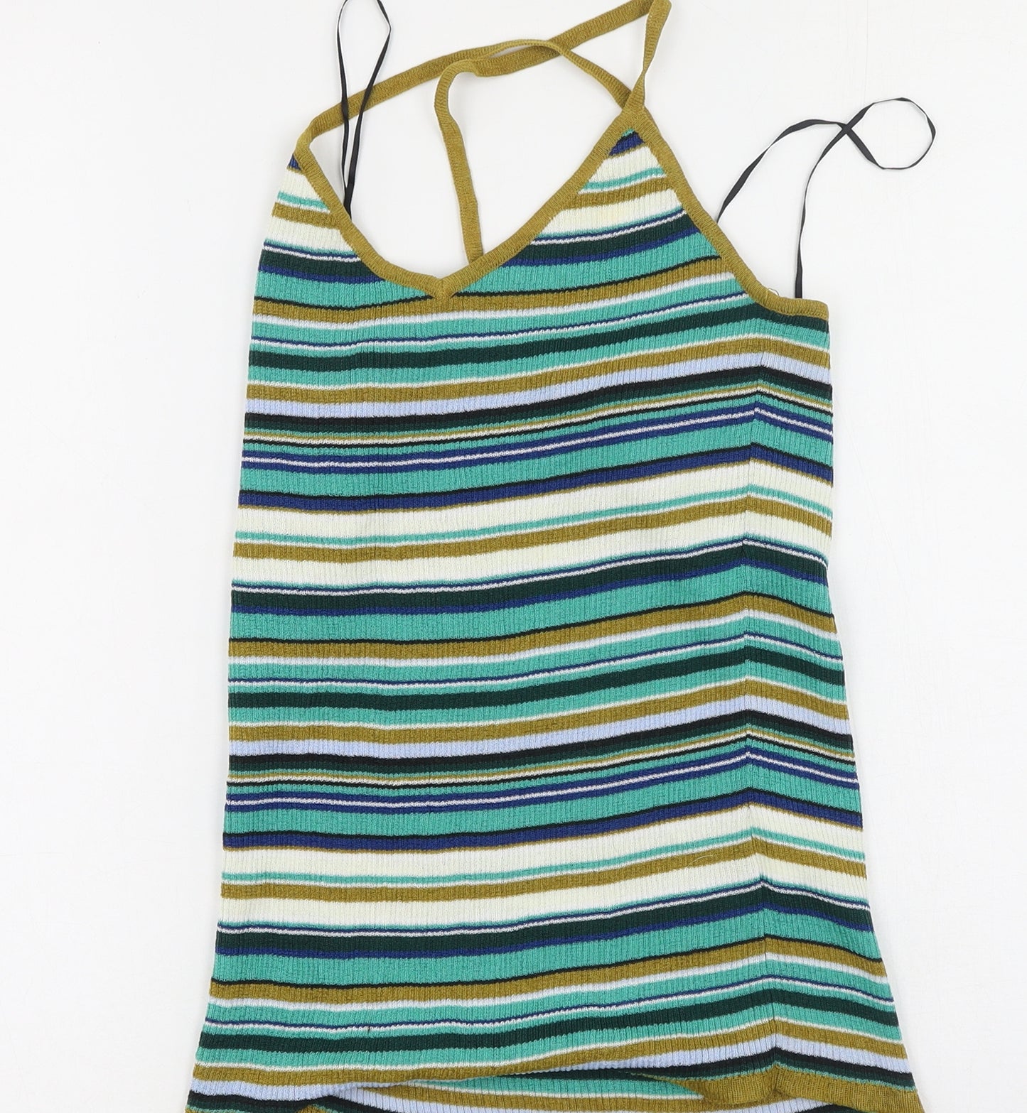 H&M Womens Multicoloured Striped Polyester Camisole Tank Size S Round Neck