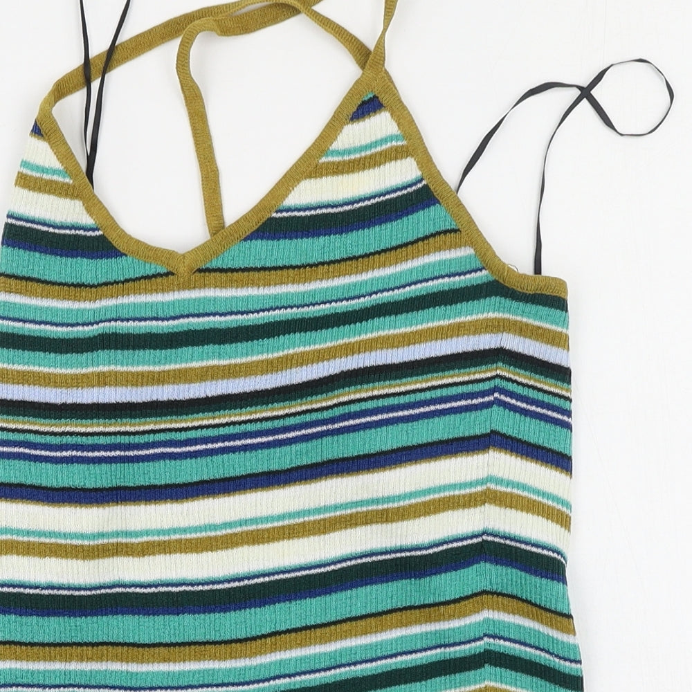 H&M Womens Multicoloured Striped Polyester Camisole Tank Size S Round Neck