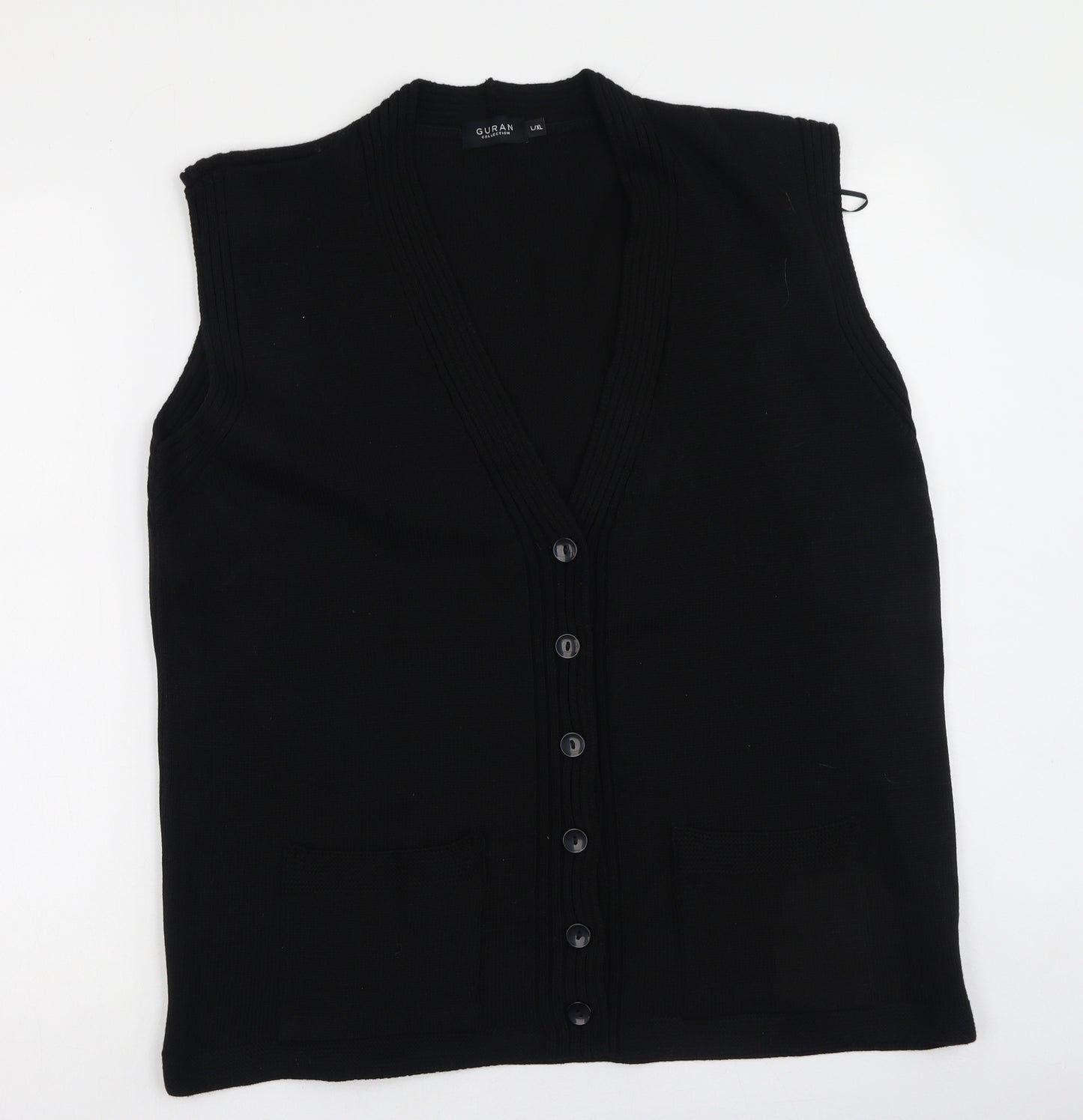 Guran Womens Black V-Neck  Acrylic Cardigan Jumper Size L