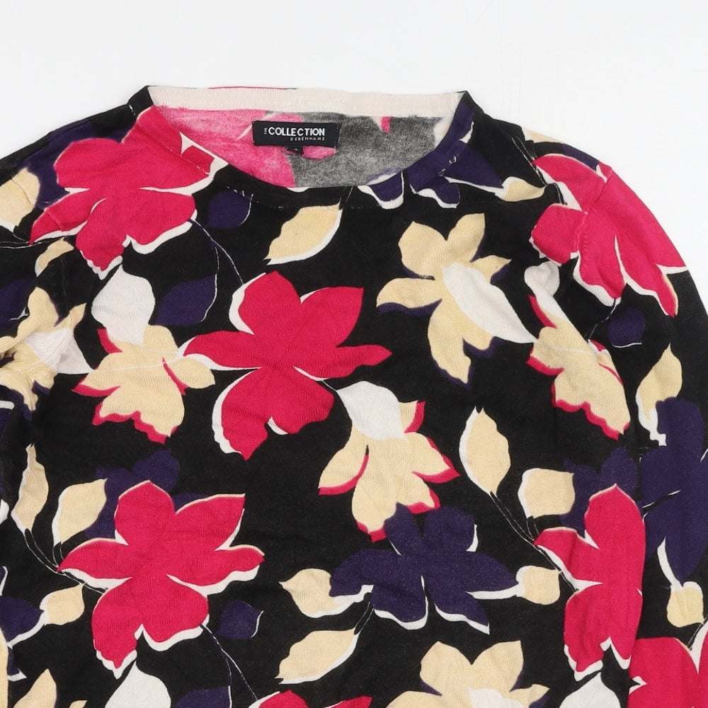 Debenhams Womens Multicoloured Floral Cotton Basic T-Shirt Size 10 Round Neck