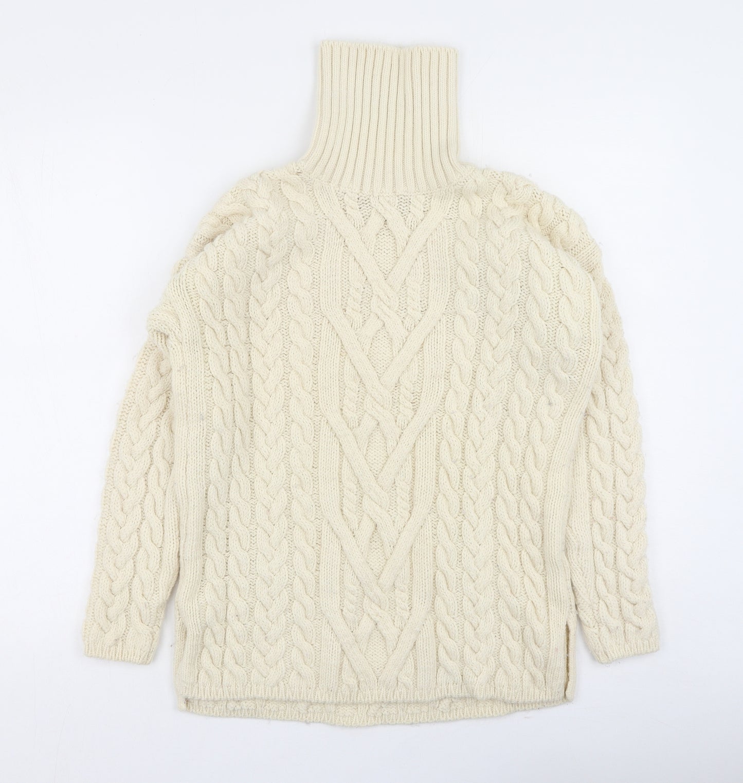 Highland Womens Beige High Neck  Wool Pullover Jumper Size M