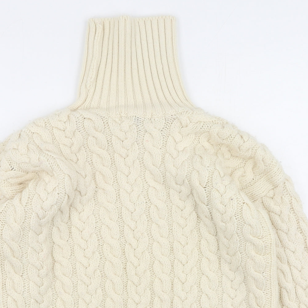 Highland Womens Beige High Neck  Wool Pullover Jumper Size M