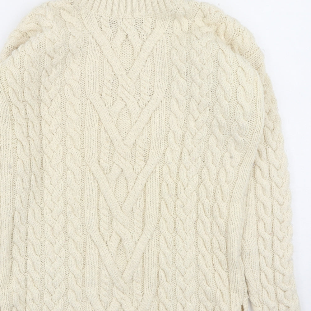 Highland Womens Beige High Neck  Wool Pullover Jumper Size M