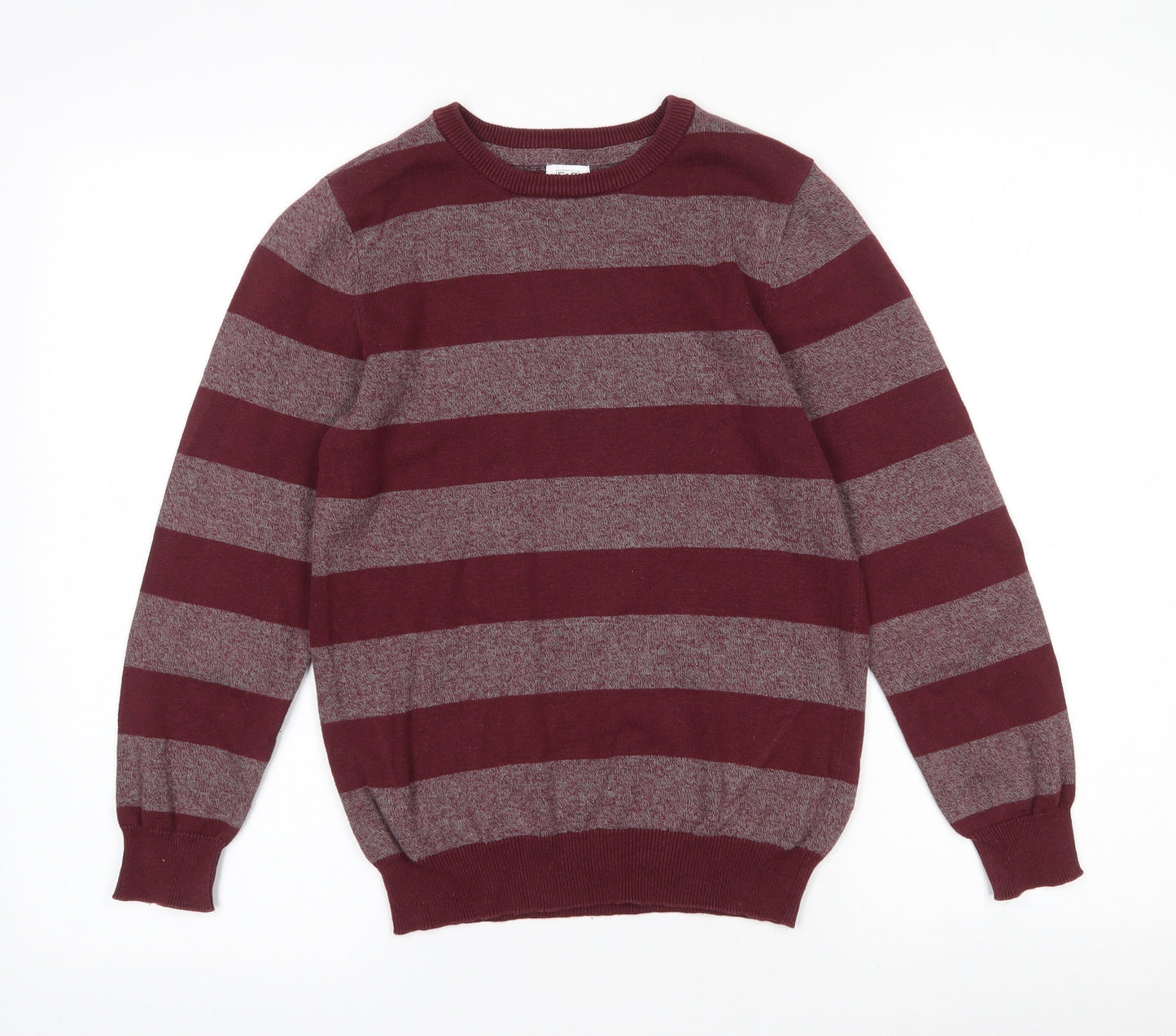F&F Boys Purple Crew Neck Striped 100% Cotton Pullover Jumper Size 9-10 Years