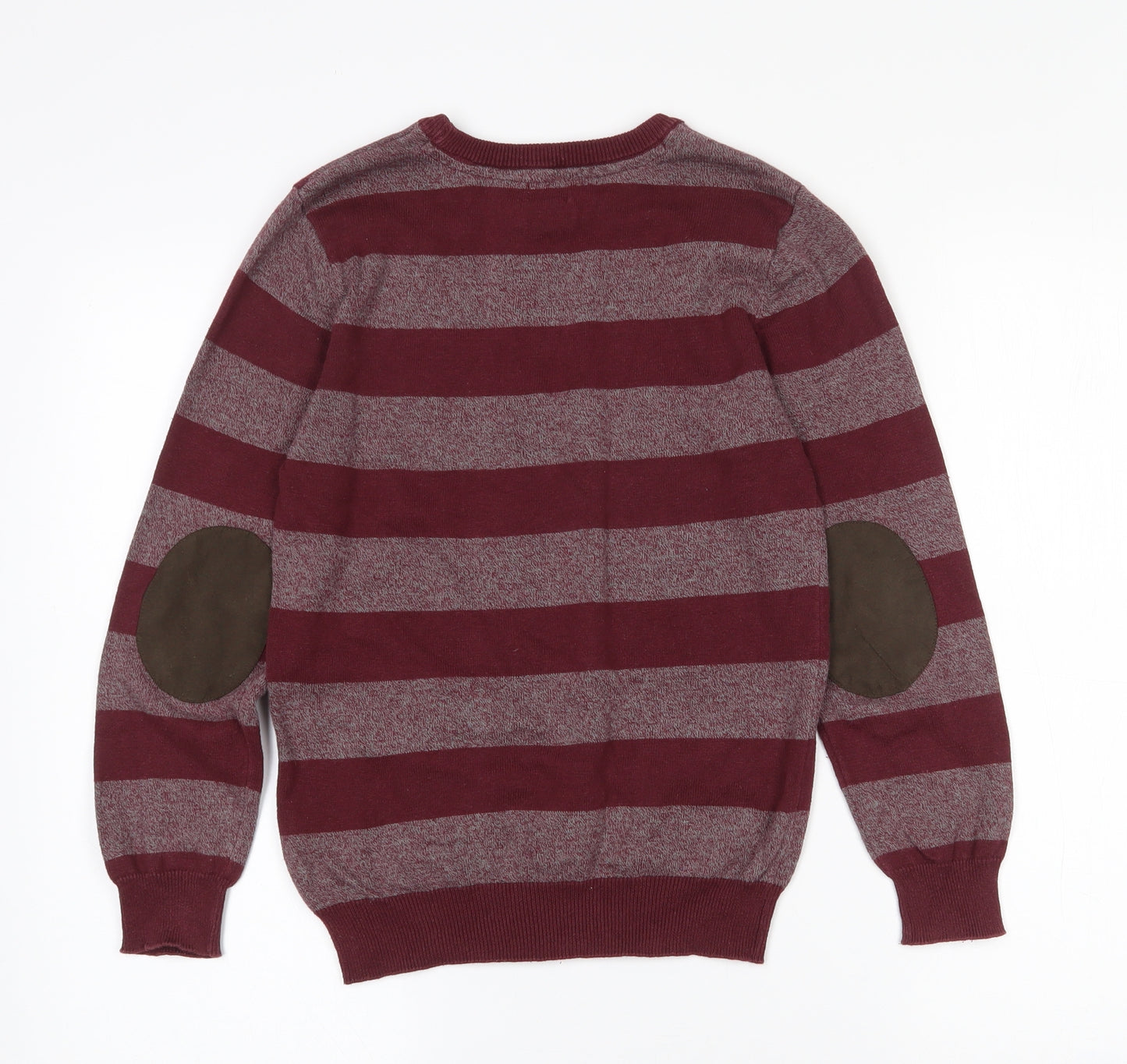 F&F Boys Purple Crew Neck Striped 100% Cotton Pullover Jumper Size 9-10 Years