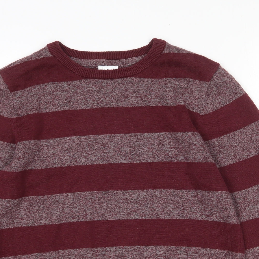 F&F Boys Purple Crew Neck Striped 100% Cotton Pullover Jumper Size 9-10 Years