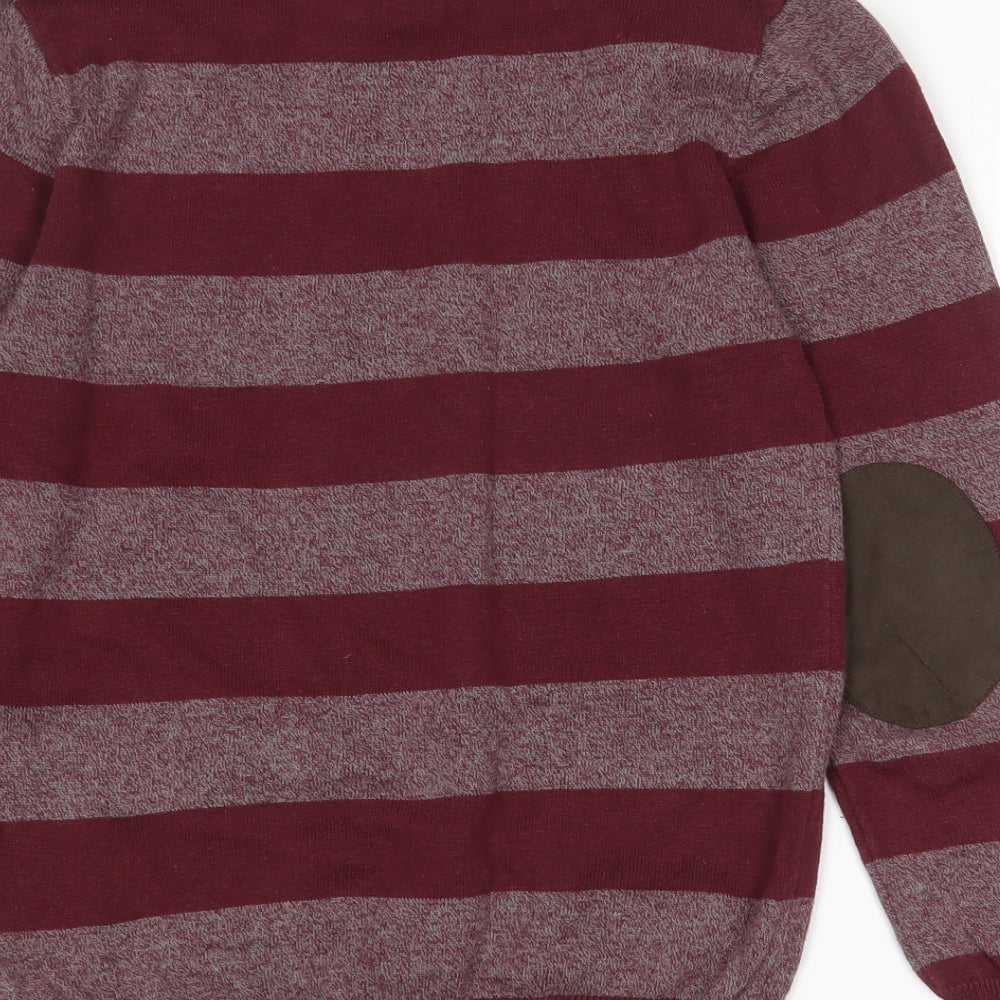 F&F Boys Purple Crew Neck Striped 100% Cotton Pullover Jumper Size 9-10 Years