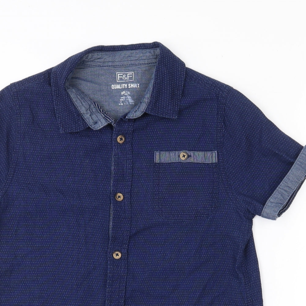 F&F Boys Black Polka Dot 100% Cotton Basic Button-Up Size 9-10 Years Collared Button