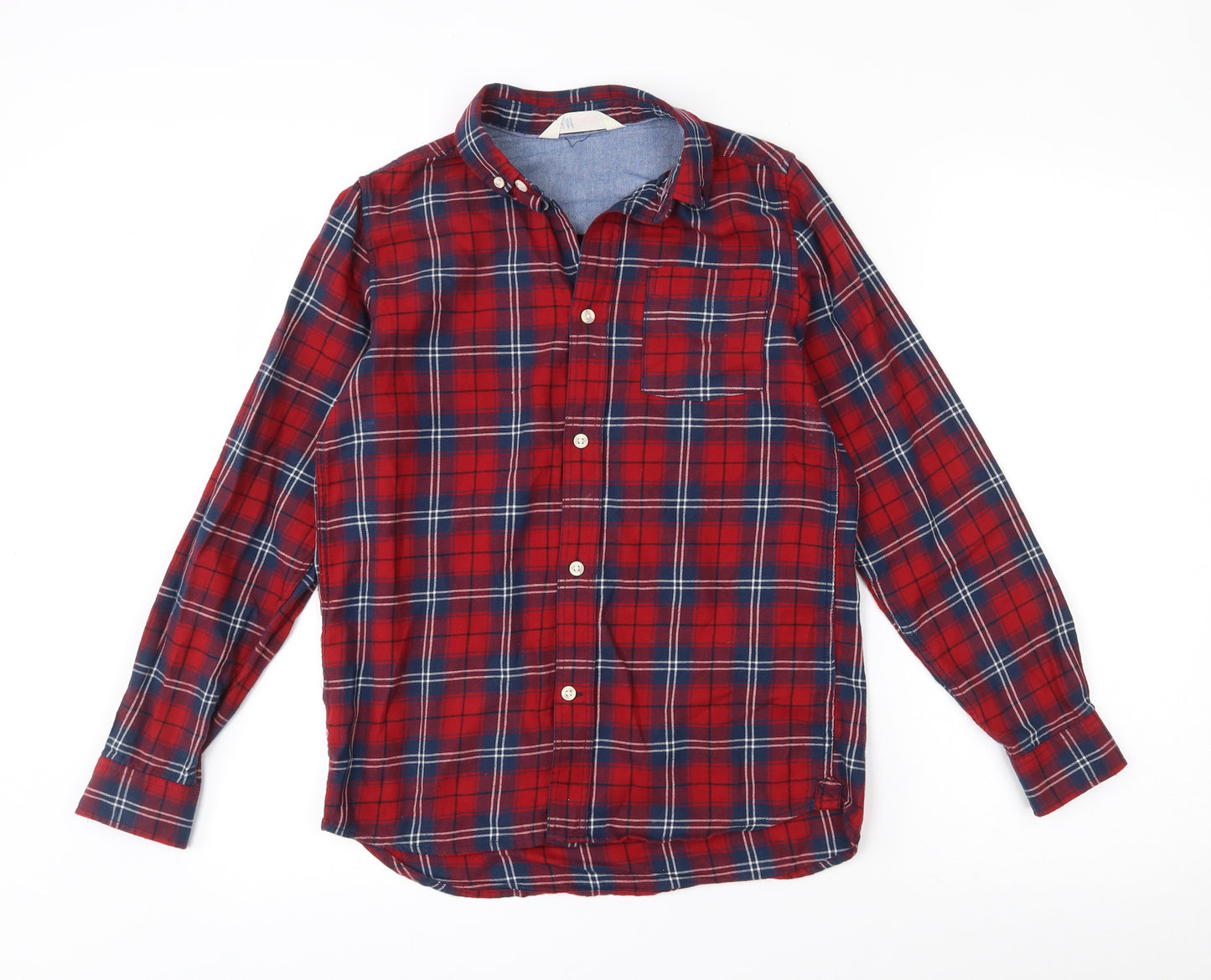 H&M Womens Red Plaid 100% Cotton Basic Button-Up Size 12 Collared
