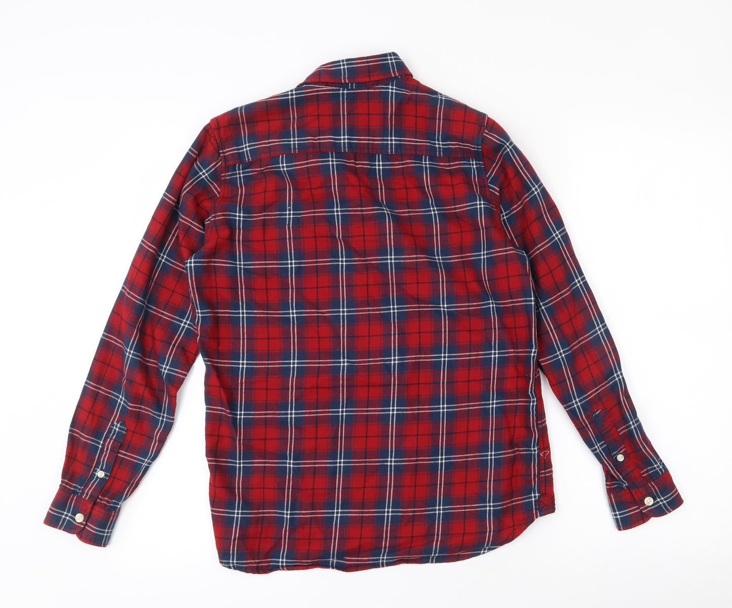 H&M Womens Red Plaid 100% Cotton Basic Button-Up Size 12 Collared