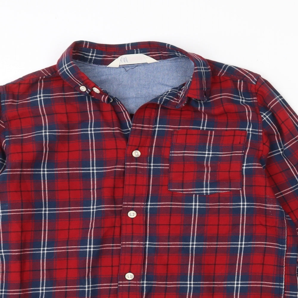 H&M Womens Red Plaid 100% Cotton Basic Button-Up Size 12 Collared