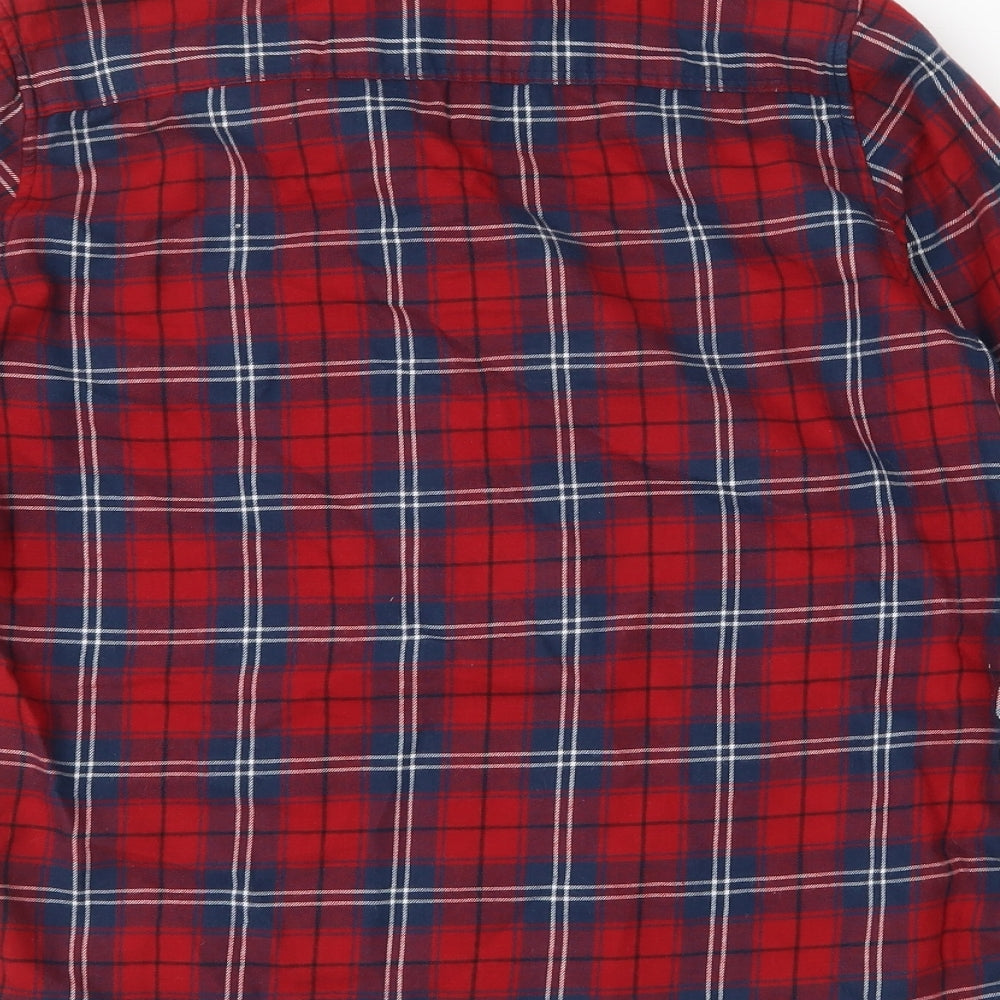 H&M Womens Red Plaid 100% Cotton Basic Button-Up Size 12 Collared