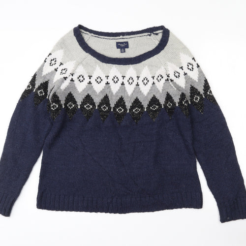 American Eagle Outfitters Womens Blue Round Neck Argyle/Diamond Acrylic Pullover Jumper Size M
