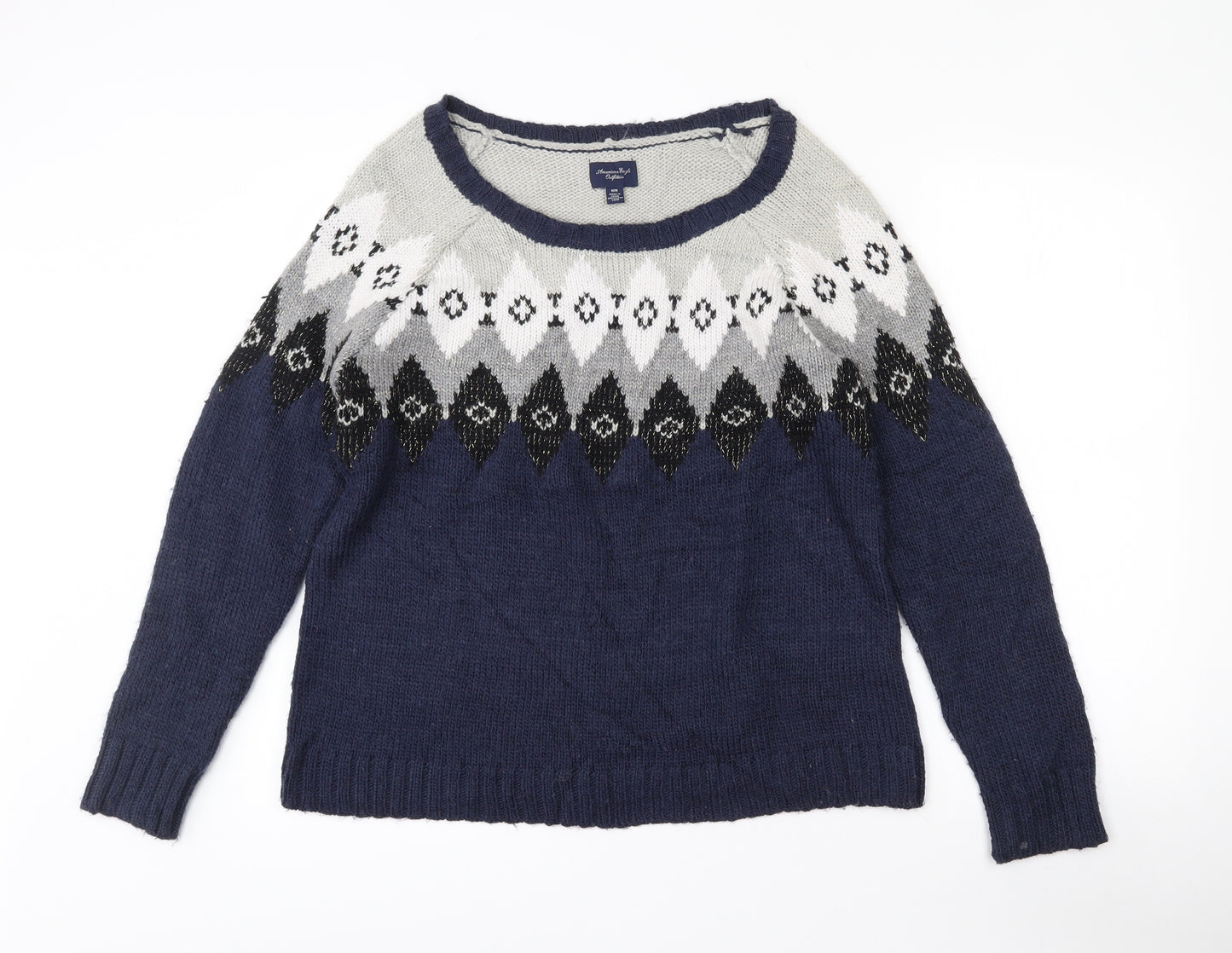 American Eagle Outfitters Womens Blue Round Neck Argyle/Diamond Acrylic Pullover Jumper Size M