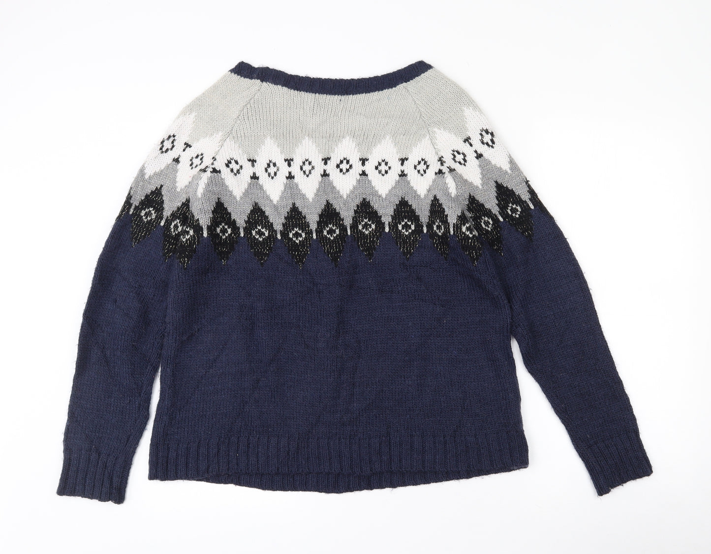 American Eagle Outfitters Womens Blue Round Neck Argyle/Diamond Acrylic Pullover Jumper Size M