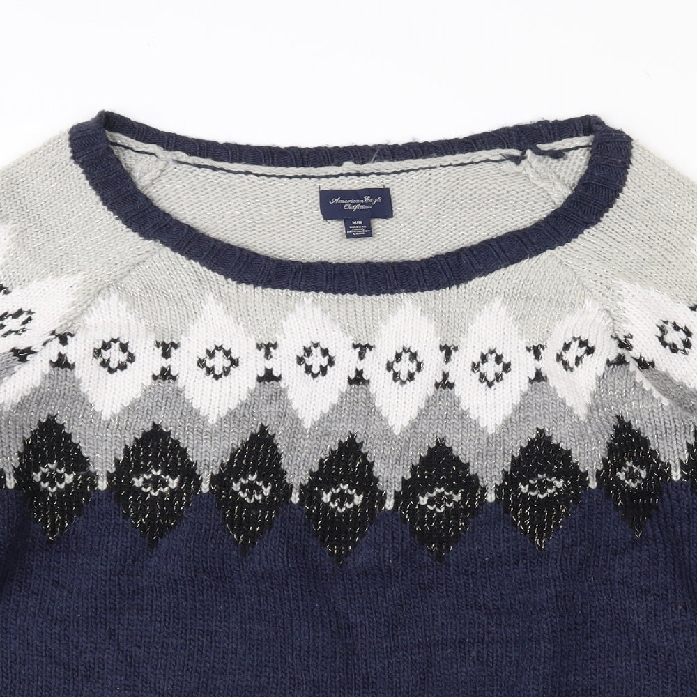 American Eagle Outfitters Womens Blue Round Neck Argyle/Diamond Acrylic Pullover Jumper Size M