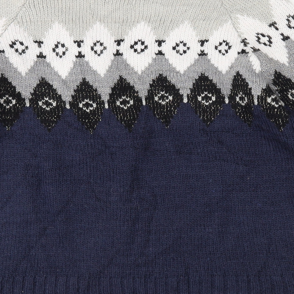 American Eagle Outfitters Womens Blue Round Neck Argyle/Diamond Acrylic Pullover Jumper Size M